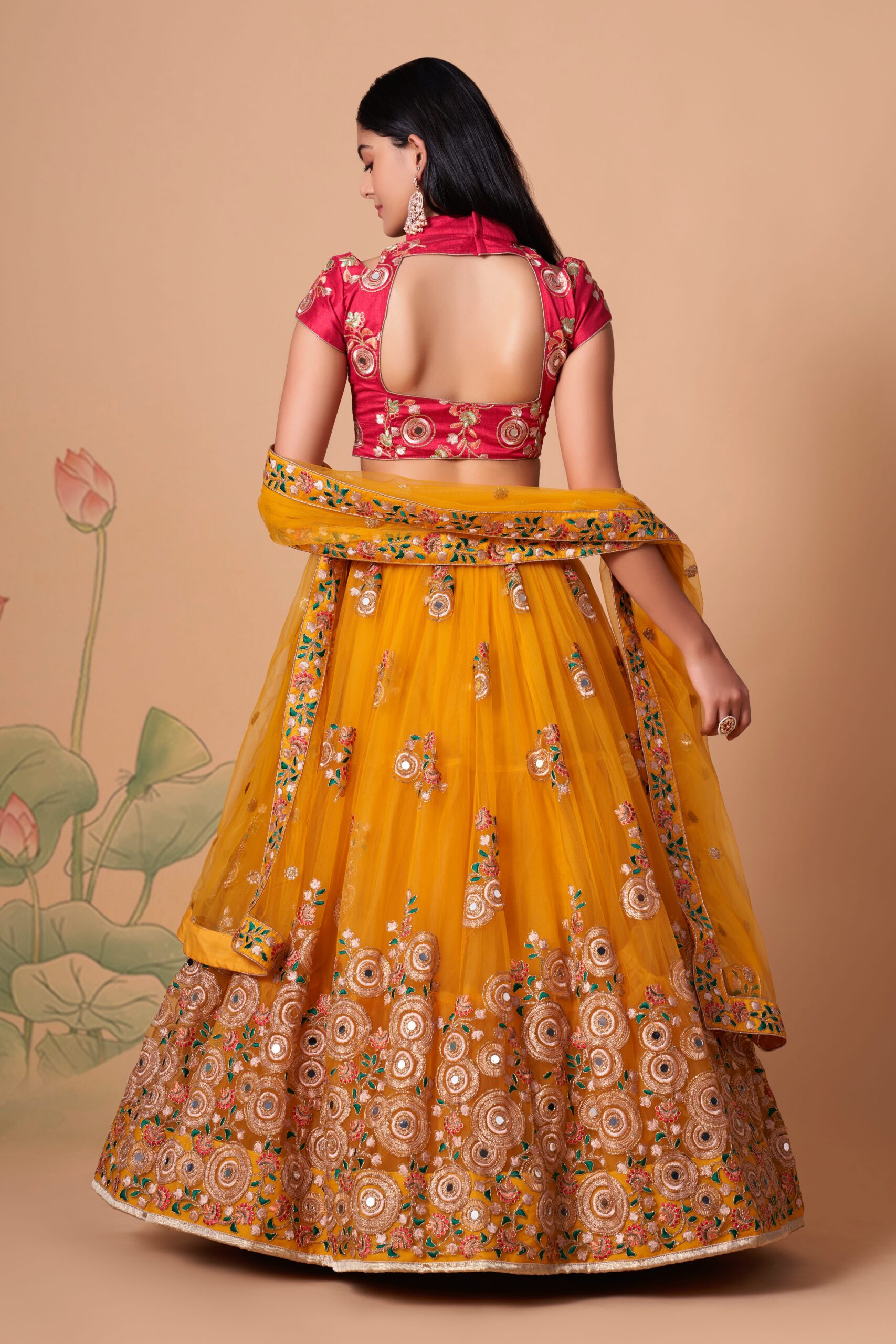 Yellow Color Soft Net Fabric Sequence Embroidery With Mirror Work Lehenga