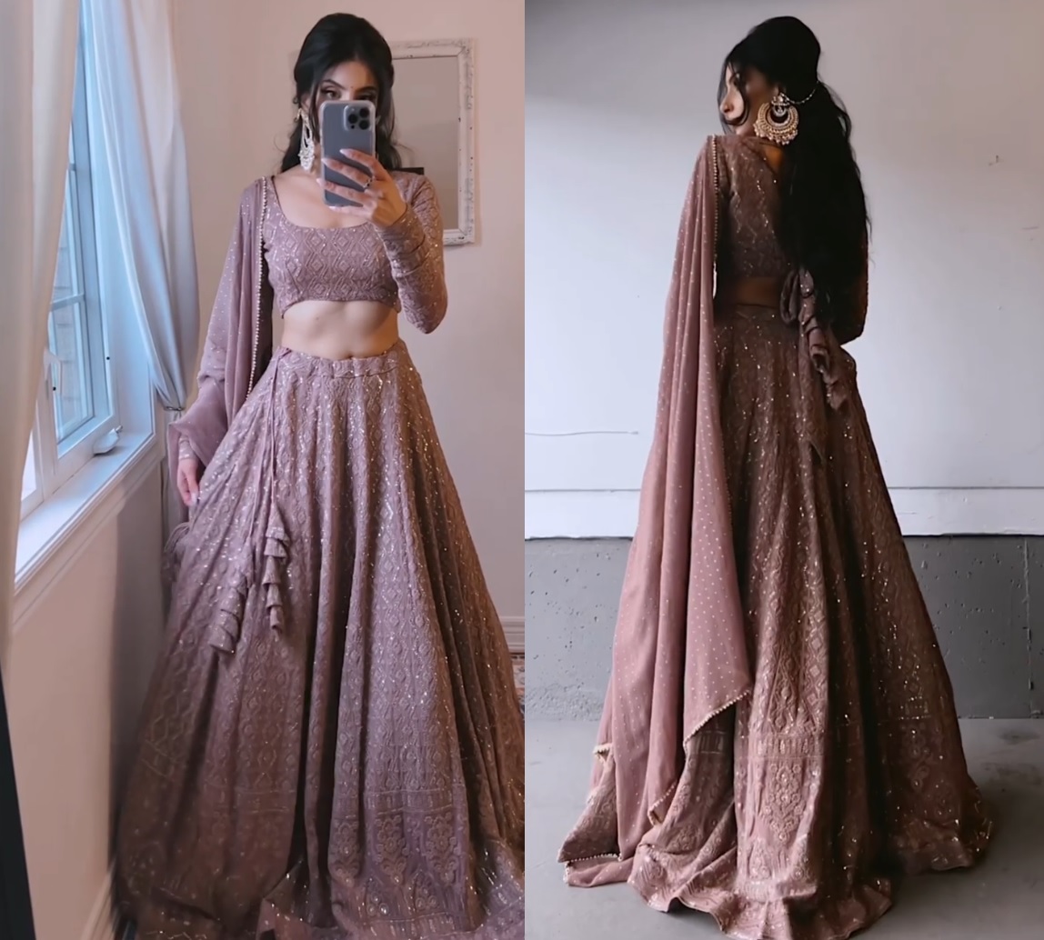 Chocolate Color Soft Georgette Fabric Lakhnawi Work Lehenga-FDVCL1102CHOCOLATE (1) Chocolate Color Soft Georgette Fabric Lakhnawi Work Lehenga