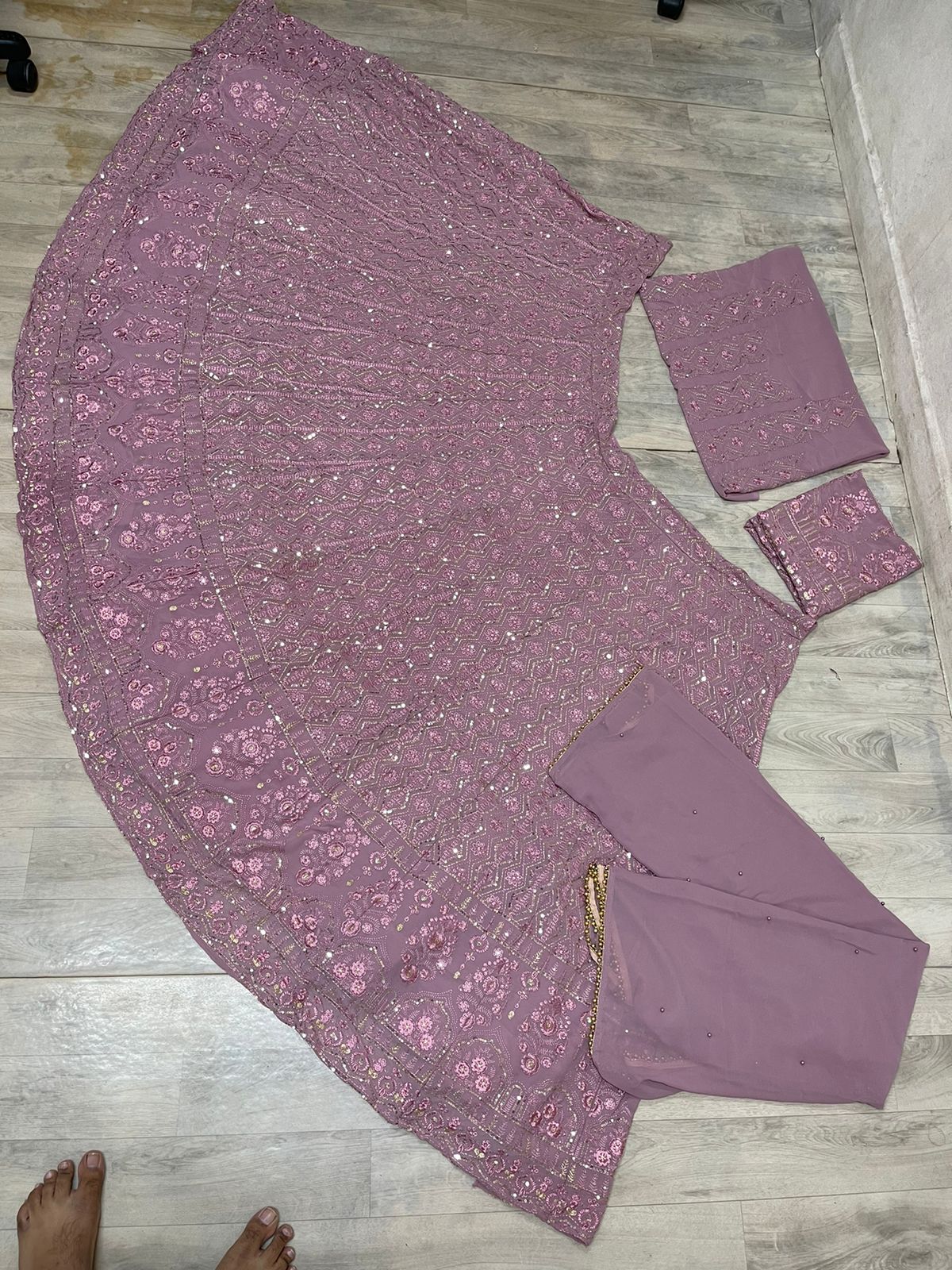 Chocolate Color Soft Georgette Fabric Lakhnawi Work Lehenga