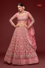 Fantasy Rose Color Soft Net Fabric With Embroidery Work Bridal Lehenga
