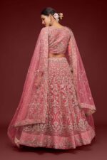 Fantasy Rose Color Soft Net Fabric With Embroidery Work Bridal Lehenga