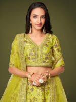 Neon Color Slub Silk Fabric Sequence With Embroidery Work Lehenga-FDVEP7816NEON (7) Neon Color Slub Silk Fabric Sequence With Embroidery Work Lehenga