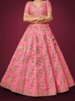 Pink Color Slub Silk Fabric Sequence With Embroidery Work Lehenga