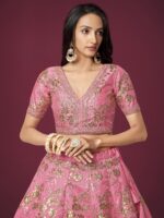 Pink Color Slub Silk Fabric Sequence With Embroidery Work Lehenga