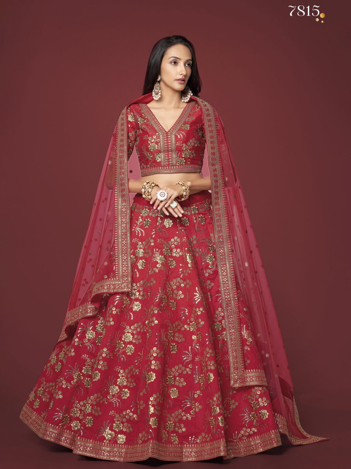 Red Color Slub Silk Fabric Sequence With Embroidery Work Lehenga-FDVEP7815RED (1) Red Color Slub Silk Fabric Sequence With Embroidery Work Lehenga