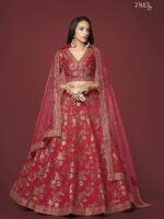 Red Color Slub Silk Fabric Sequence With Embroidery Work Lehenga-FDVEP7815RED (1) Red Color Slub Silk Fabric Sequence With Embroidery Work Lehenga