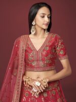 Red Color Slub Silk Fabric Sequence With Embroidery Work Lehenga-FDVEP7815RED (7) Red Color Slub Silk Fabric Sequence With Embroidery Work Lehenga