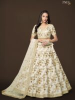 White Color Slub Silk Fabric Sequence With Embroidery Work Lehenga