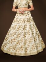 White Color Slub Silk Fabric Sequence With Embroidery Work Lehenga