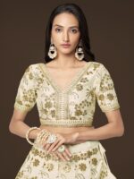 White Color Slub Silk Fabric Sequence With Embroidery Work Lehenga