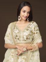 White Color Slub Silk Fabric Sequence With Embroidery Work Lehenga