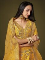 Yellow Color Slub Silk Fabric Sequence With Embroidery Work Lehenga