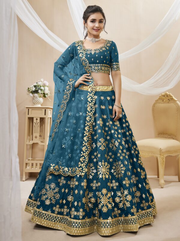 Blue Color Art Silk Fabric With Sequence Work Lehenga