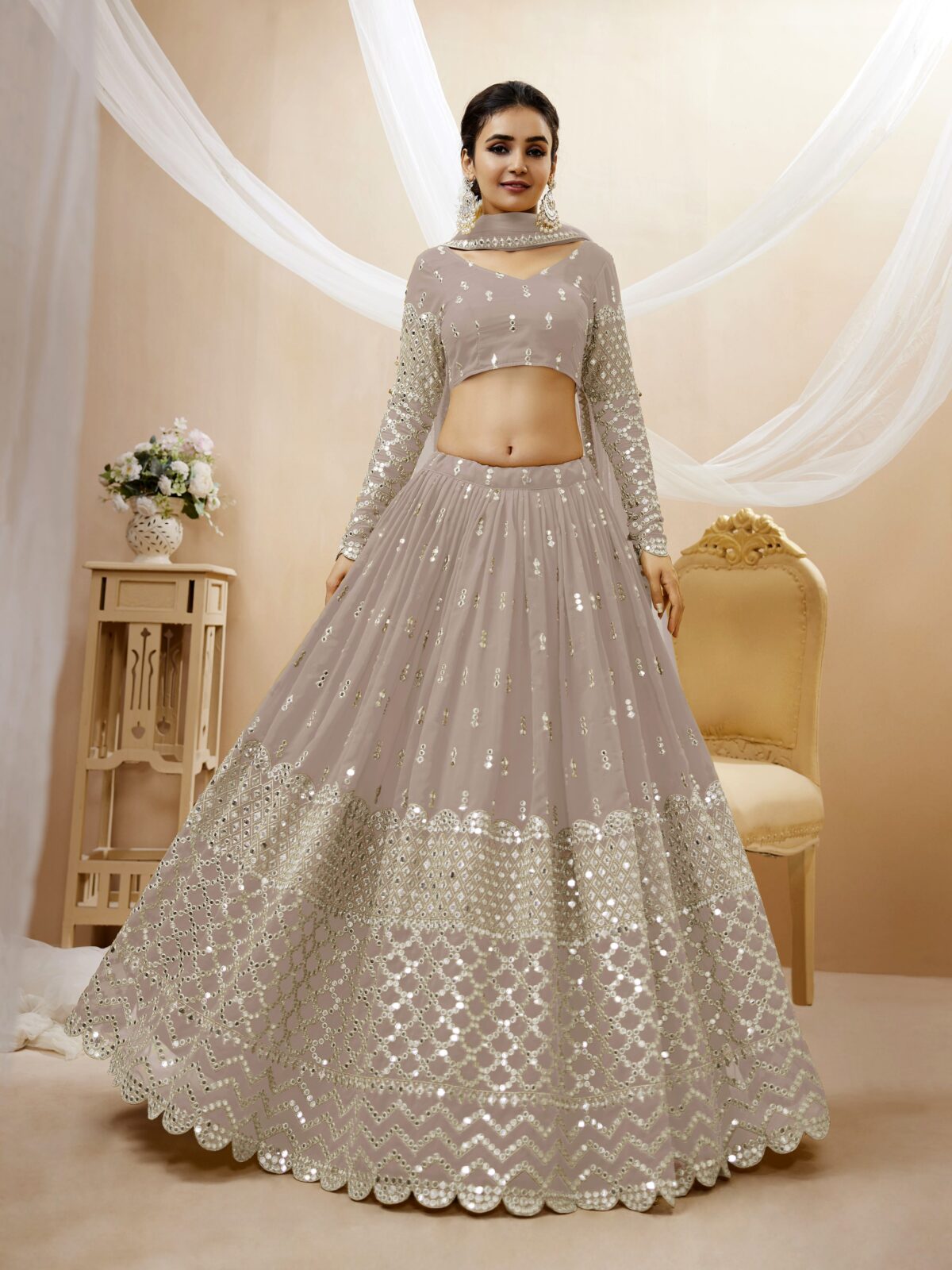 Grey Color Georgette Fabric Sequence Work Lehenga