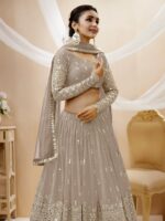 Grey Color Georgette Fabric Sequence Work Lehenga