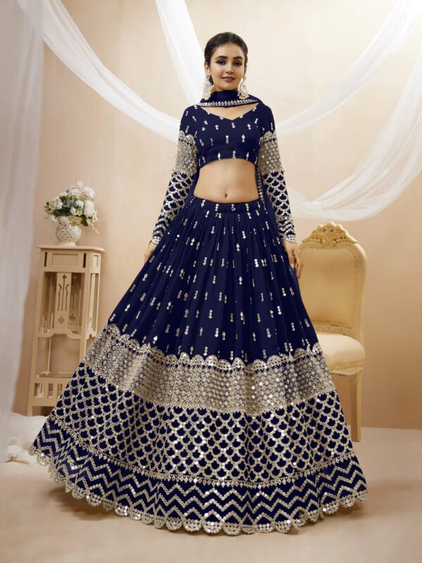Navy Blue Color Georgette Fabric Sequence Work Lehenga