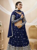 Navy Blue Color Georgette Fabric Sequence Work Lehenga