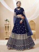 Navy Blue Color Georgette Fabric Sequence Work Lehenga