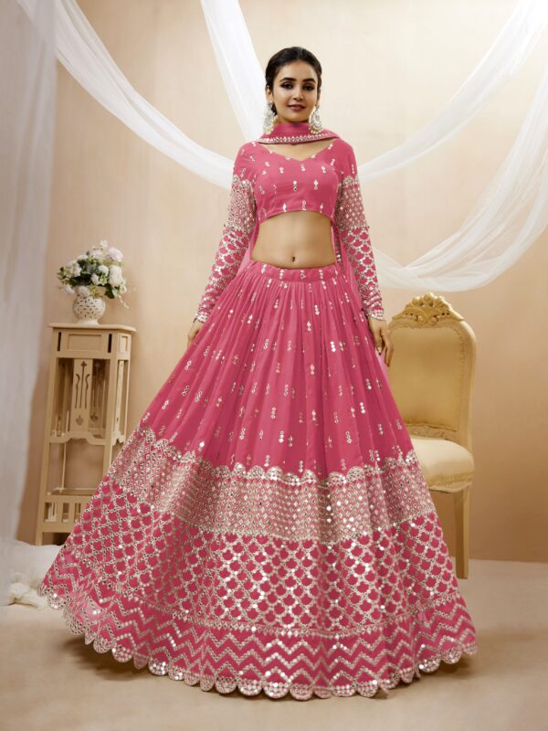 Pink Color Georgette Fabric Sequence Work Lehenga