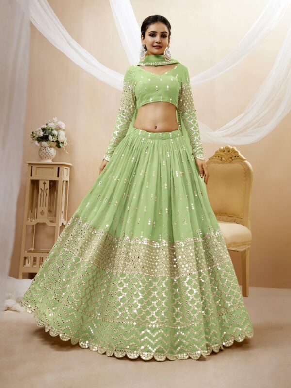 Pista Color Georgette Fabric Sequence Work Lehenga