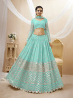 Sky Blue Color Georgette Fabric Sequence Work Lehenga