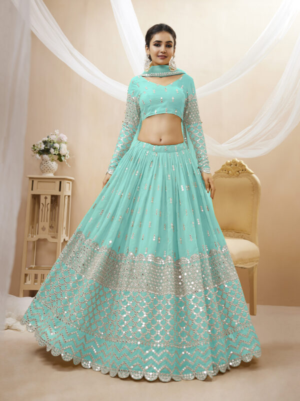 Sky Blue Color Georgette Fabric Sequence Work Lehenga