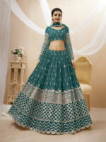 Teal Blue Color Georgette Fabric Sequence Work Lehenga