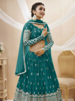 Teal Blue Color Georgette Fabric Sequence Work Lehenga
