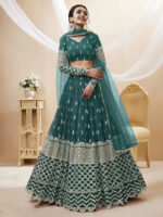 Teal Blue Color Georgette Fabric Sequence Work Lehenga