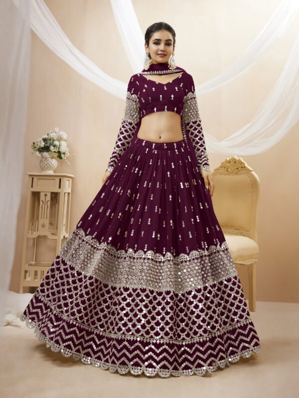 Wine Color Georgette Fabric Sequence Work Lehenga