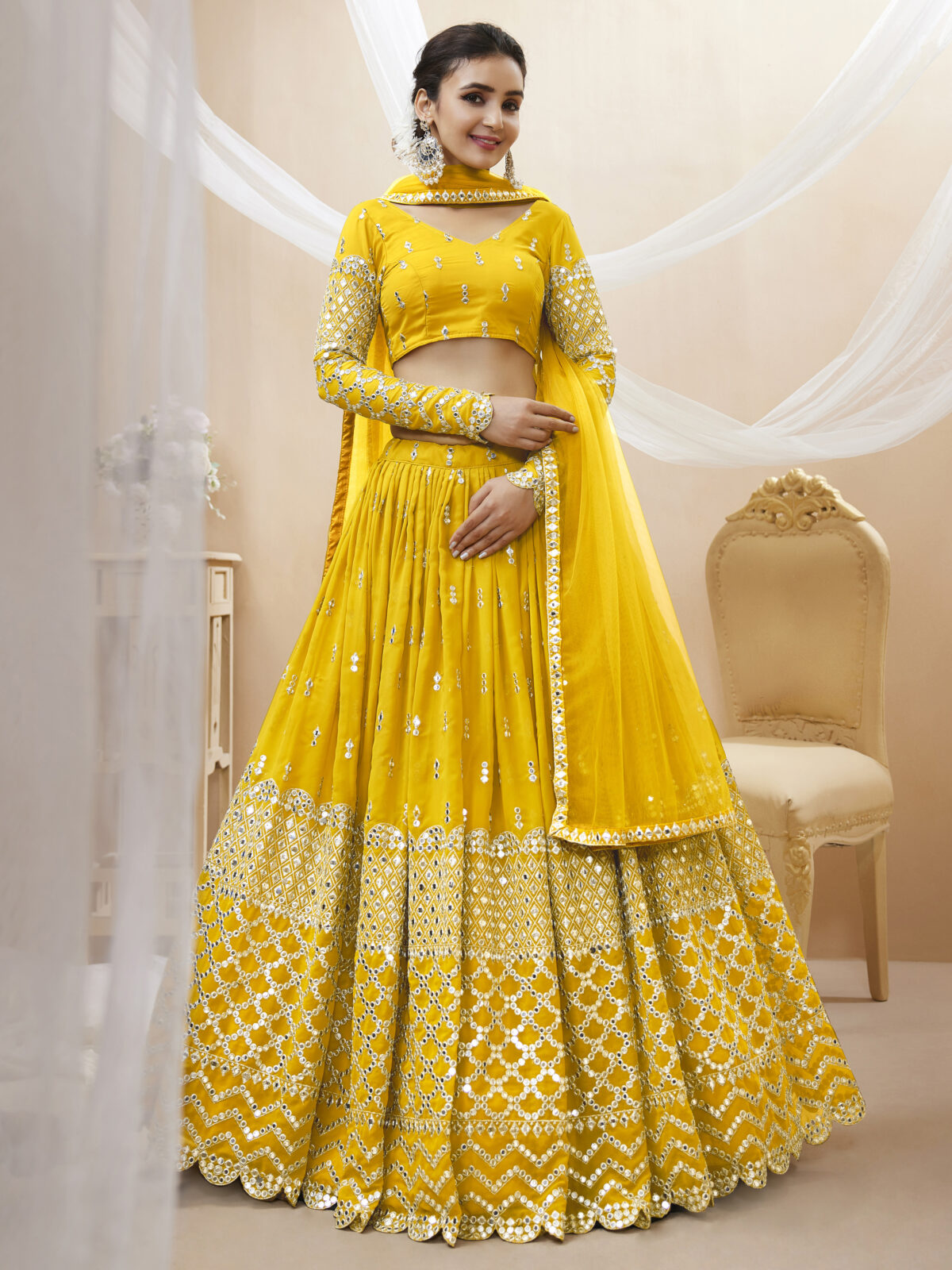 Yellow Color Georgette Fabric Sequence Work Lehenga