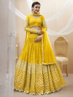Yellow Color Georgette Fabric Sequence Work Lehenga