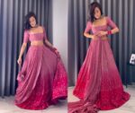 Delightful Pink Dual Shade Soft Georgette Fabric With Heavy Lucknowi Work Lehenga Choli