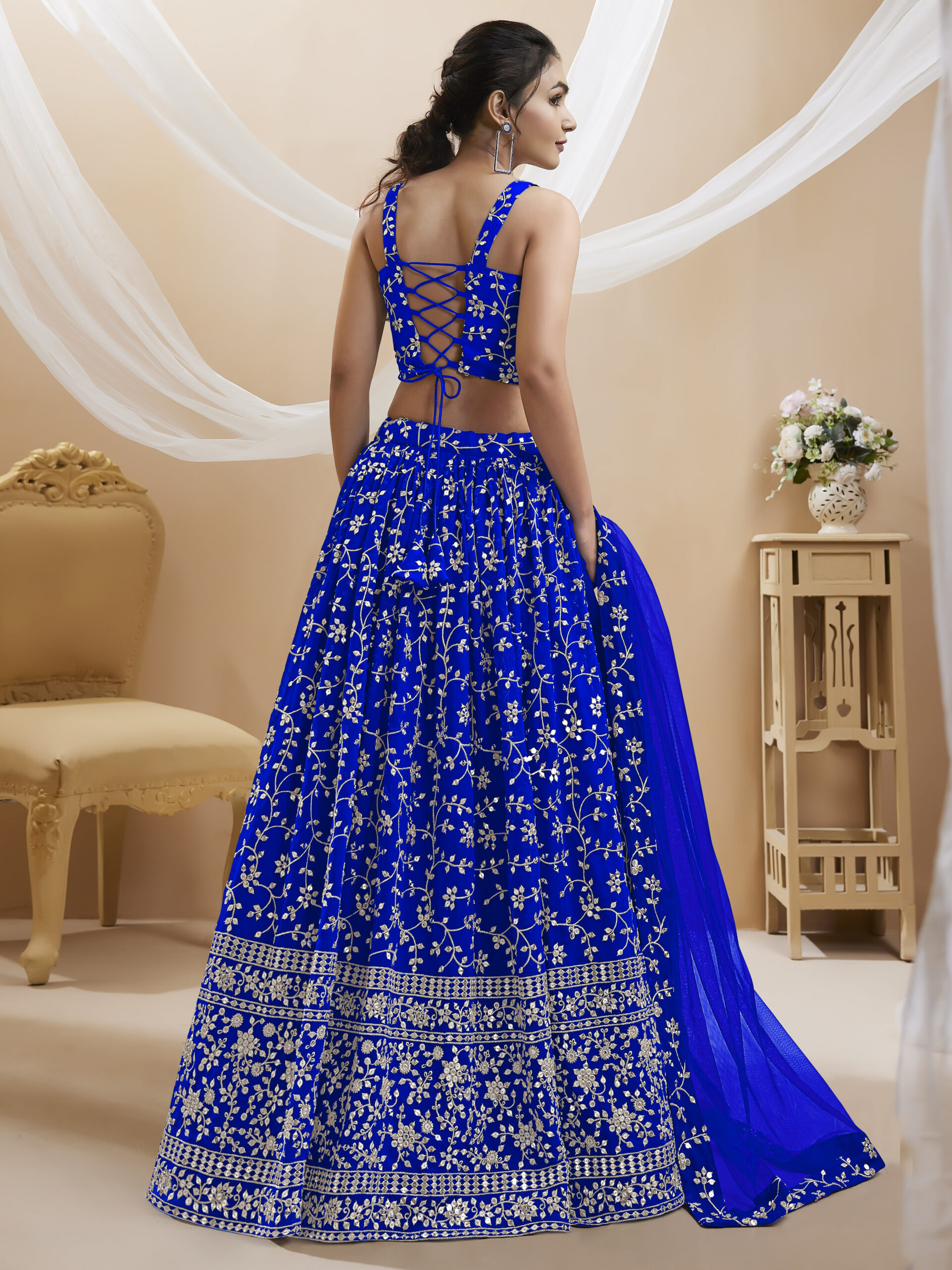 Blue Color Georgette Fabric Sequence Work Lehenga