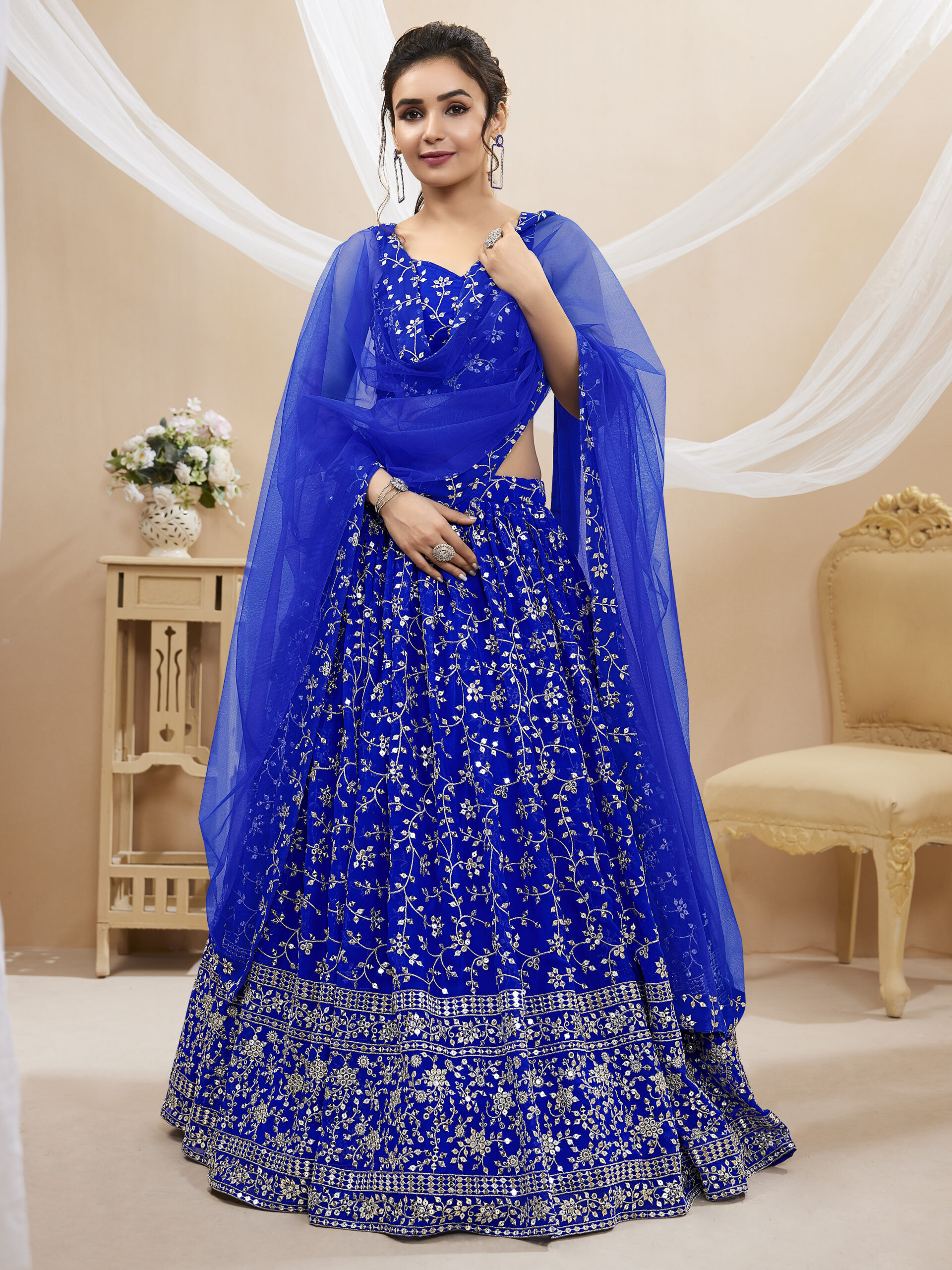 Blue Color Georgette Fabric Sequence Work Lehenga