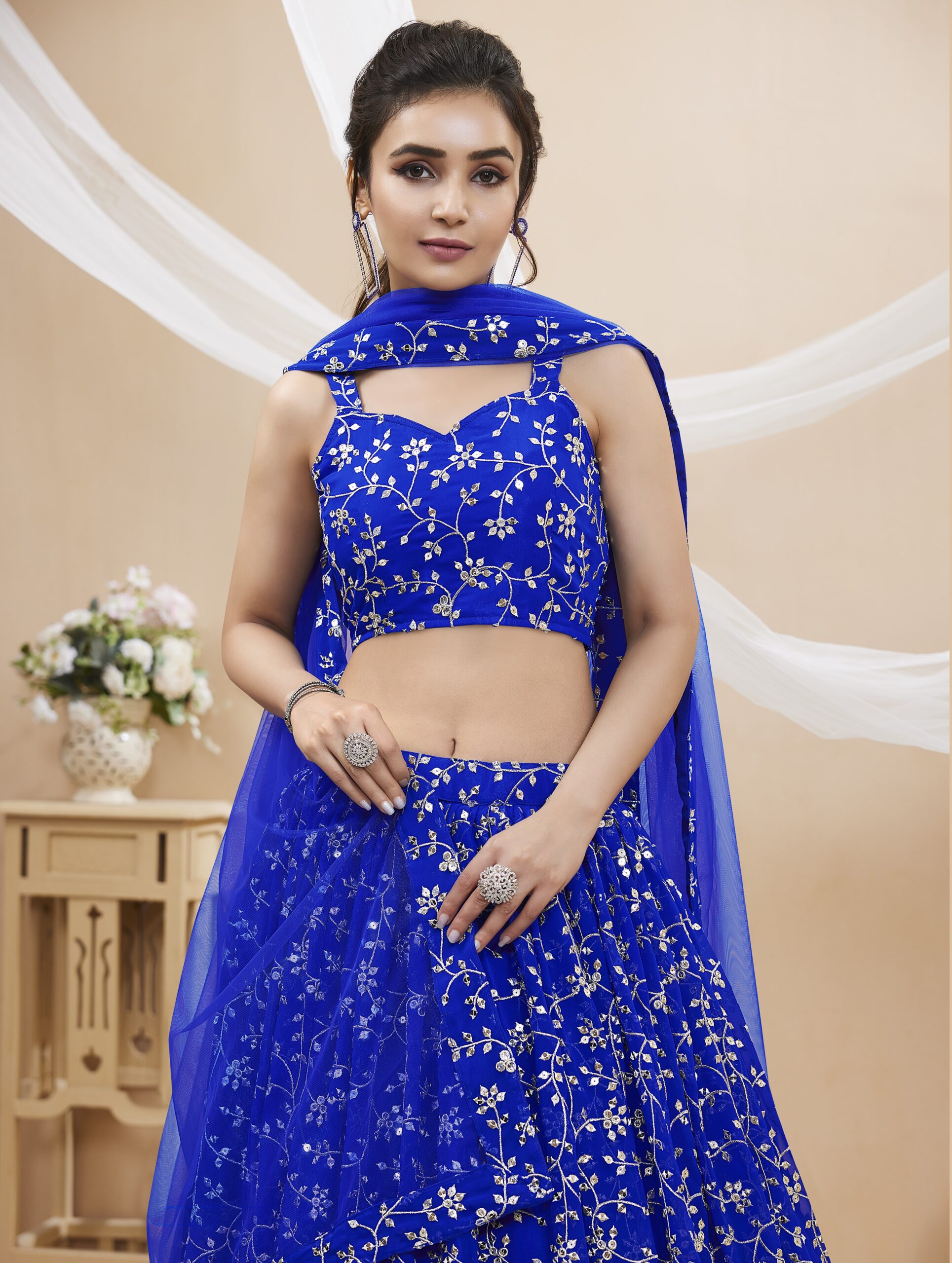 Blue Color Georgette Fabric Sequence Work Lehenga