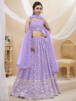 Lavender Color Georgette Fabric Embroidery Work Lehenga