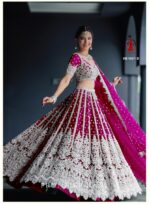 Pink Heavy Butterfly Net Beautiful Embroidery Work Bridal Lehenga