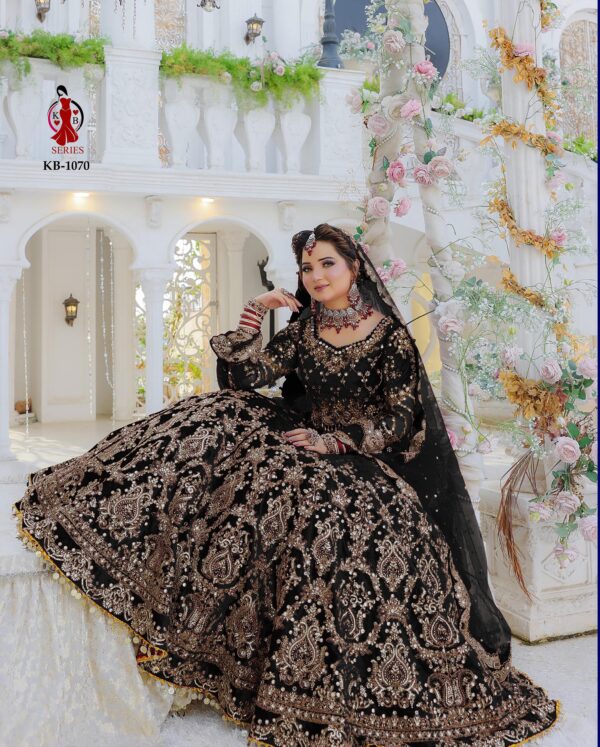 Black Color Heavy Velvet With Beautiful Embroidery Work Bridal Lehenga