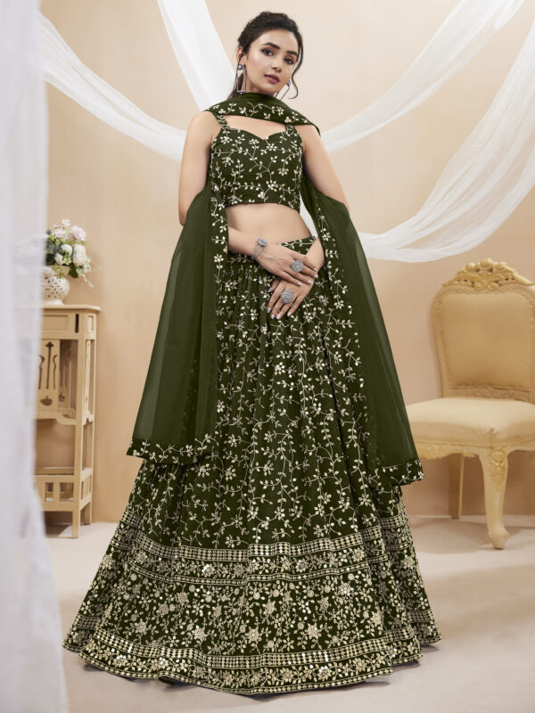 Green Color Georgette Fabric Sequence Work Lehenga