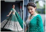 Green Heavy Butterfly Net Beautiful Embroidery Work Bridal Lehenga