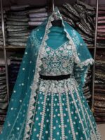 Green Heavy Butterfly Net Beautiful Embroidery Work Bridal Lehenga