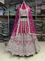 Pink Heavy Butterfly Net Beautiful Embroidery Work Bridal Lehenga