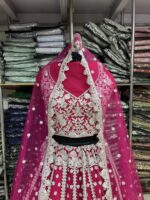 Pink Heavy Butterfly Net Beautiful Embroidery Work Bridal Lehenga