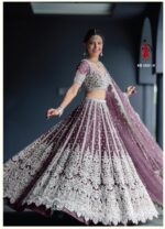 Purple Heavy Butterfly Net Beautiful Embroidery Work Bridal Lehenga