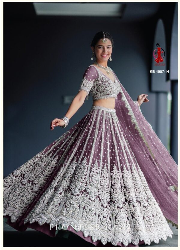 Purple Heavy Butterfly Net Beautiful Embroidery Work Bridal Lehenga