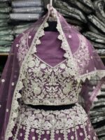 Purple Heavy Butterfly Net Beautiful Embroidery Work Bridal Lehenga