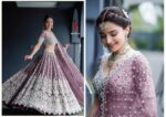 Purple Heavy Butterfly Net Beautiful Embroidery Work Bridal Lehenga