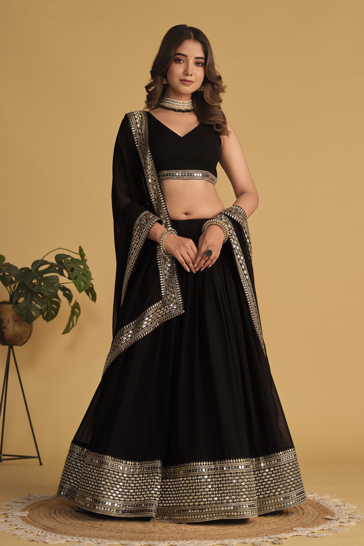Beautiful Black Zari Embroidered Georgette Lehenga Choli With Dupatta