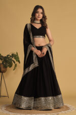 Beautiful Black Zari Embroidered Georgette Lehenga Choli With Dupatta